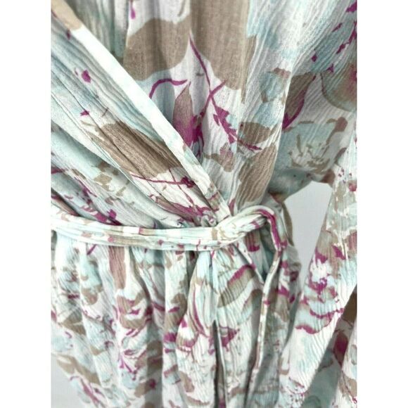 Soft Surroundings Long Robe Size S Gauzy Cotton Blend Floral Pockets Belt - Picture 13 of 16